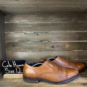 Mens Cole Haan Grand.Os Brown Leather Cap Toe Brogue Dress Oxfords Size 12 M GUC